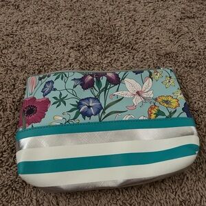 Bath and Body Works Floral Cosmetic/ Makeup Bag with Stripes and Florals